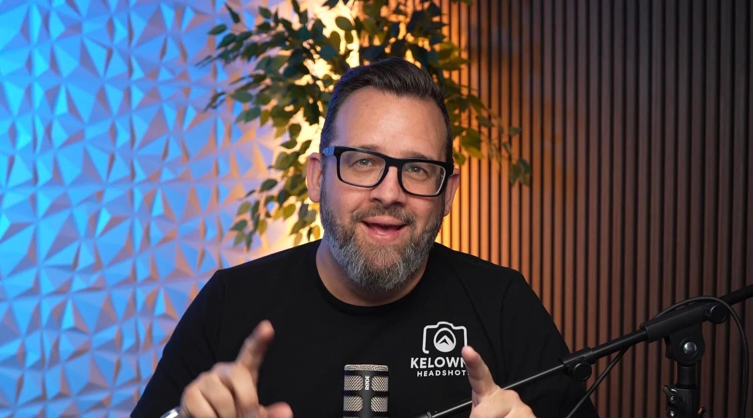 A host recording a video podcast